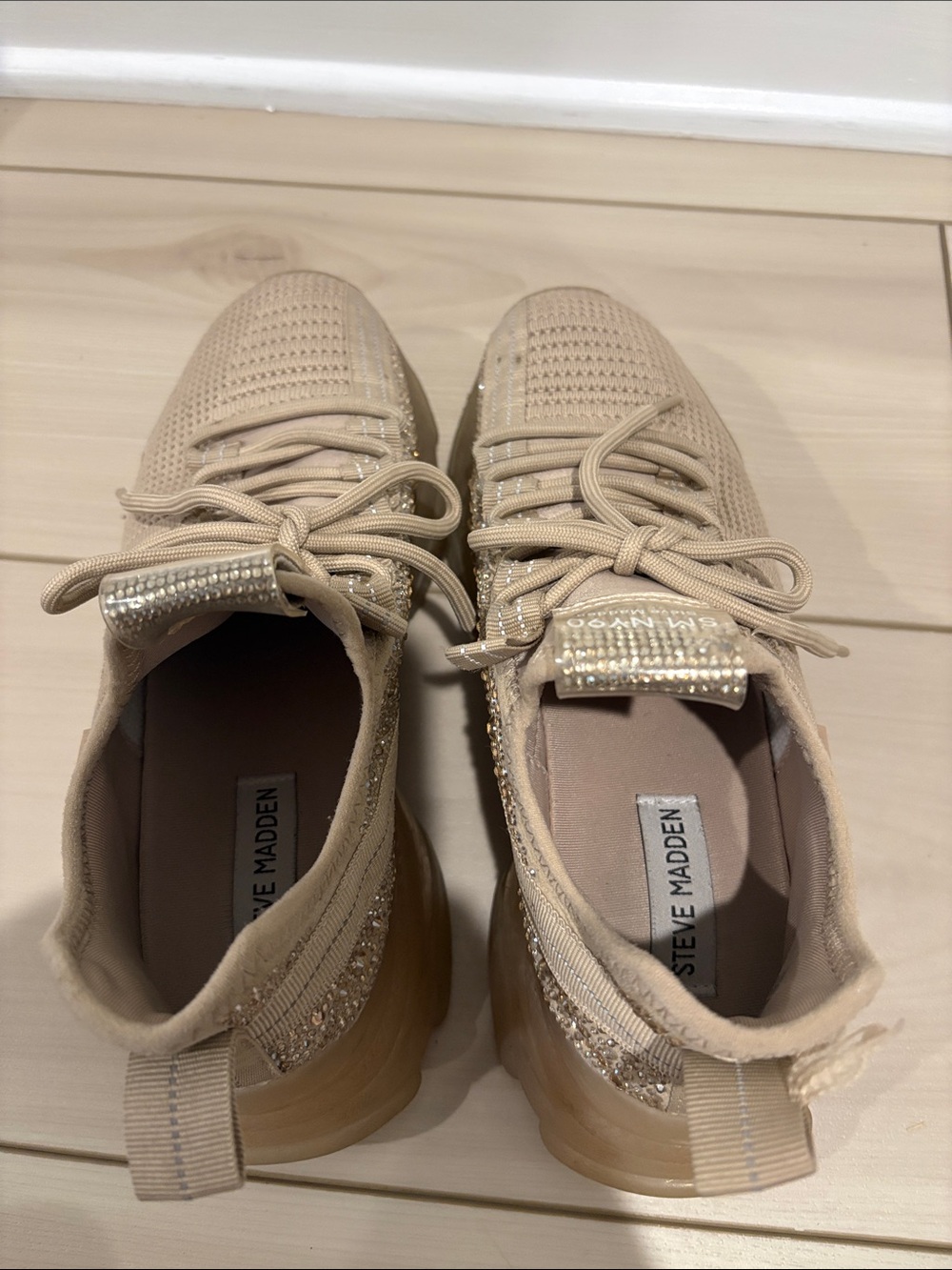 Skechers Beige Crystal Knit Platform Sneakers - Picture 4 of 6